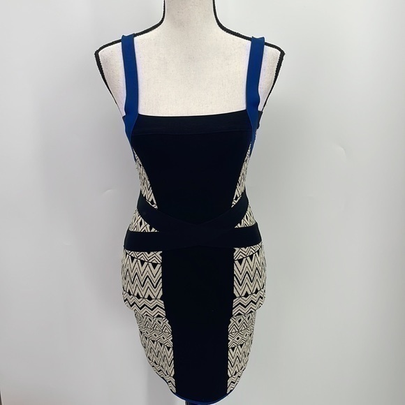 black and blue bandage dress Miraya Balloon Sleeve Twist Mini Dress Black